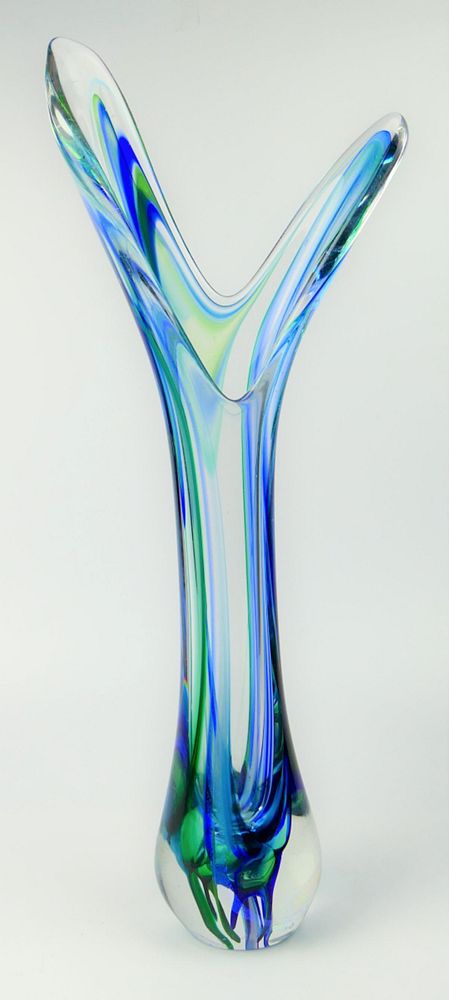 Appraisal: SIGNED CONTEMPORARY STUDIO ART GLASS SPLIT VASE Contemporary signed hand