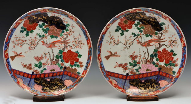 Appraisal: A PAIR OF JAPANESE IMARI CHARGES decorated phoenix peony and