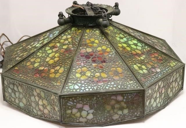 Appraisal: EARLY TH C RIVIERE STUDIOS NYC SLAG GLASSHANGING LAMP WITH