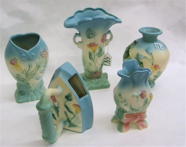 Appraisal: EIGHT AMERICAN HULL ART POTTERY PIECES vases of various patterns