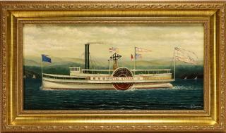 Appraisal: American Folk Crystal Stream Steamboat Painting UNITED STATES TH CENTURY