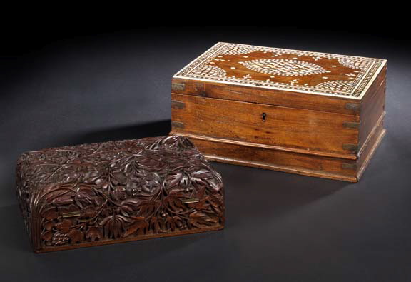 Appraisal: Fine Ganema London Highly Carved Walnut Presentation Desk Box dated