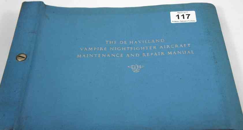 Appraisal: Vintage De havilland vampire night fighter aircraft manual