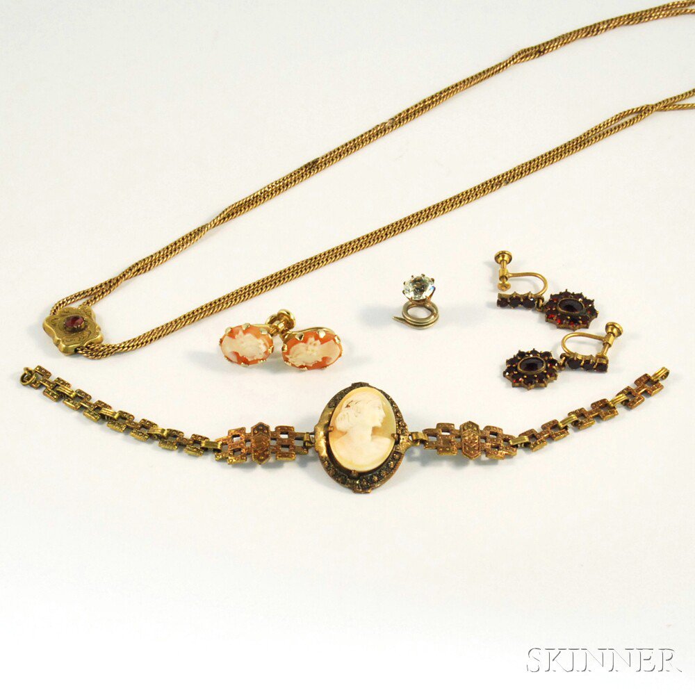 Appraisal: Small Group of Jewelry including a gilt and shell-carved cameo