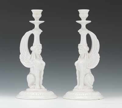 Appraisal: A Pair of Fitz and Floyd Porcelain Candlesticks Blanc de