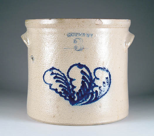 Appraisal: THREE GALLON OPEN STONEWARE CROCK WITH LEAF DECORATION Crock marked