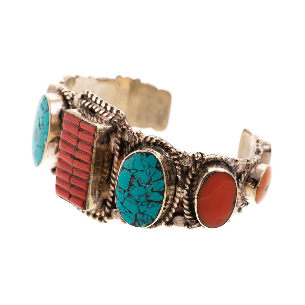 Appraisal: A Sterling Silver Navajo Turquoise Coral Cuff sterling silver Navajo