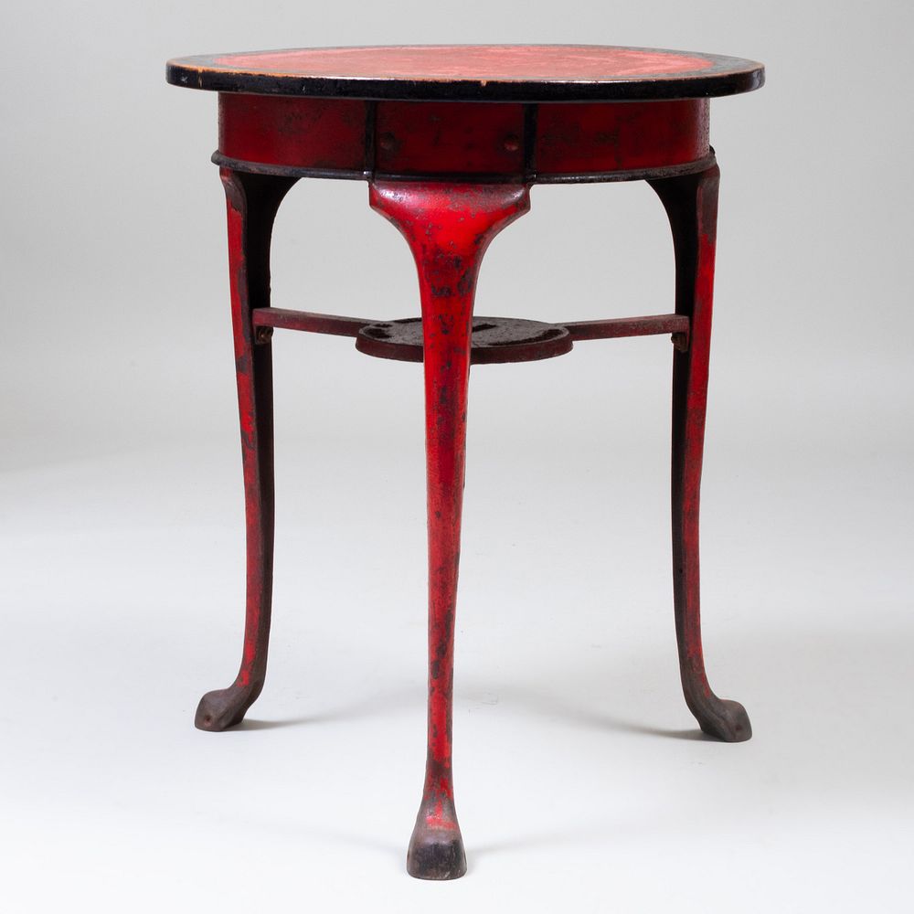 Appraisal: English Red Painted Iron and Wood Pub Table by Lawn