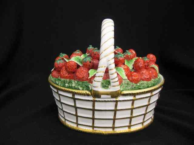 Appraisal: Mottahedeh Italian Pottery Covered Basket figural strawberry top minor loss