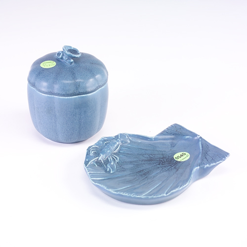 Appraisal: ROOKWOOD Two Production items covered in crystalline matte blue glaze