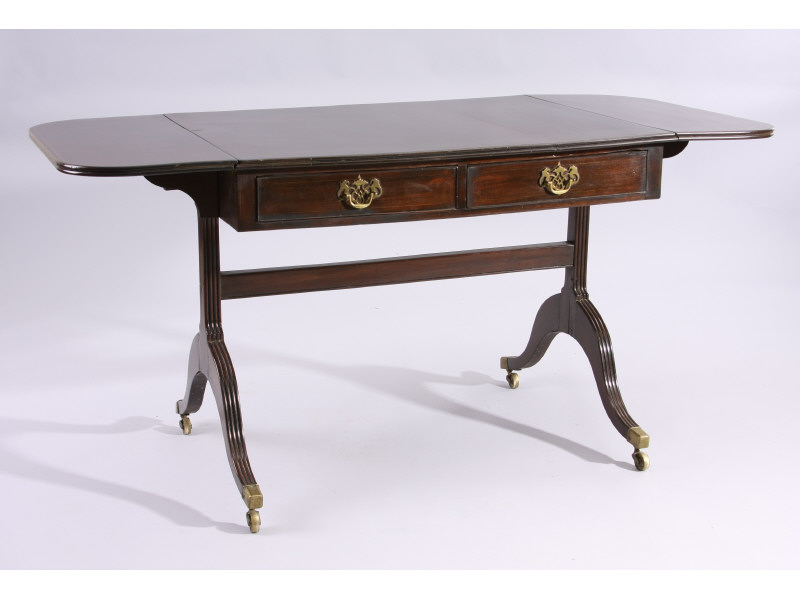 Appraisal: Regency Inlaid Sofa Table English th c mahogany with light