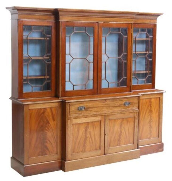 Appraisal: English Georgian style mahogany breakfront secretary bookcase early th c