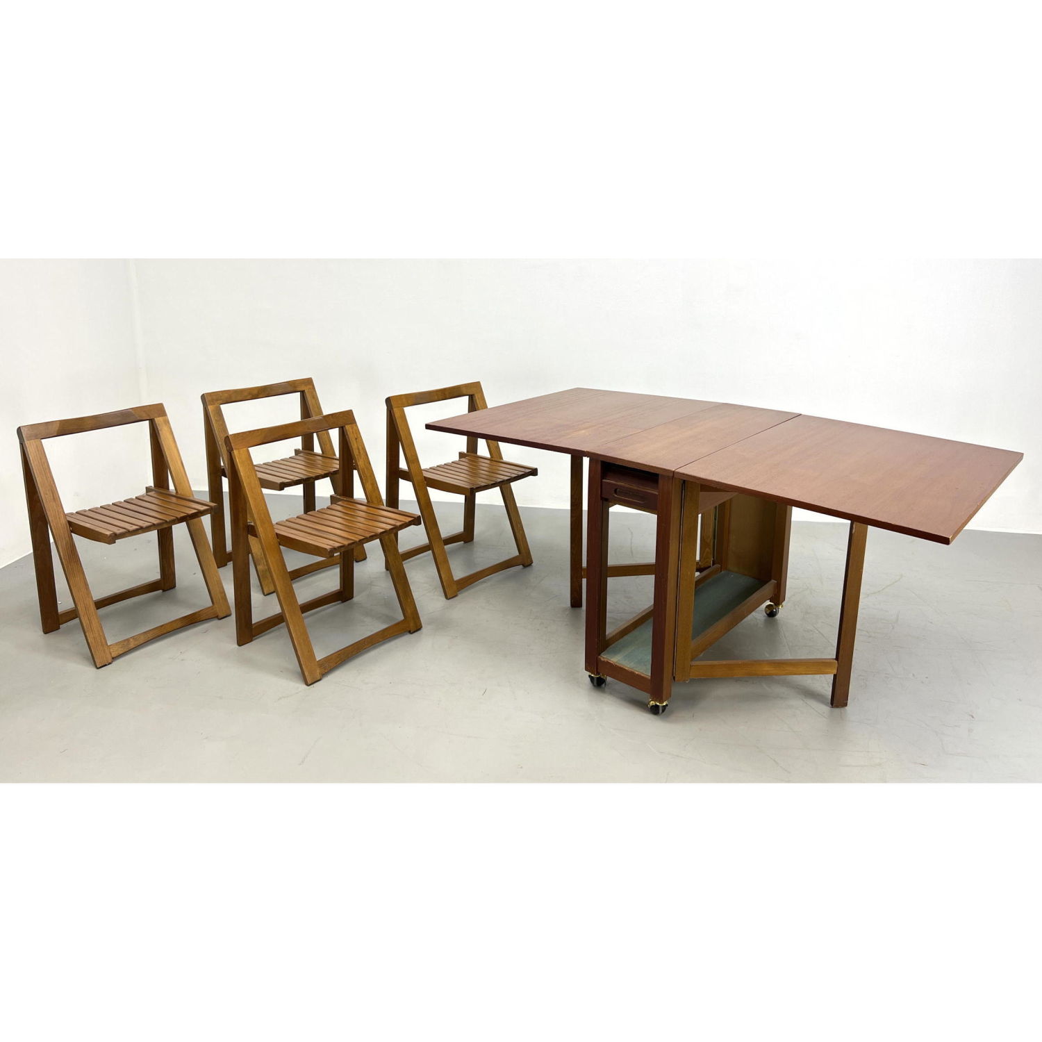 Appraisal: Mid Century Modern Drop Side Dining Set Rolling Table and