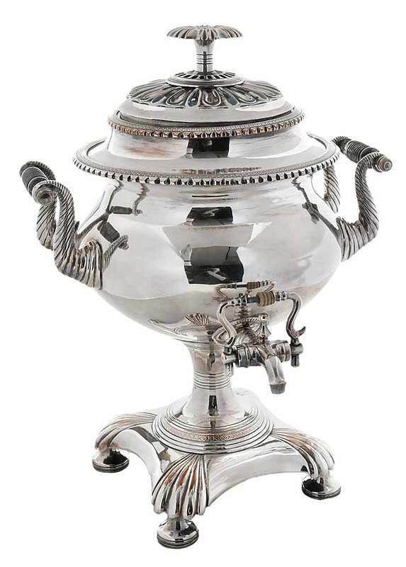 Appraisal: Silver Plate Hot Water Dispenser English th century urn form