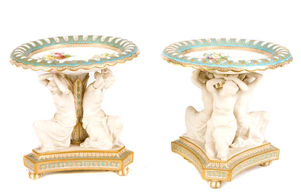 Appraisal: A pair of bisque porcelain figural tazzas height in diameter