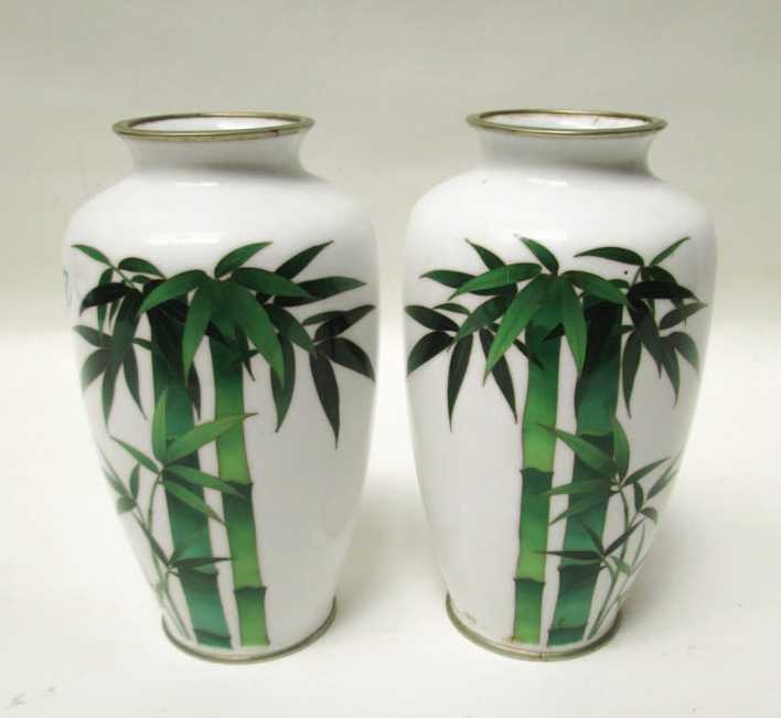 Appraisal: PAIR JAPANESE CLOISONNE VASES with high shoulders and tapered base