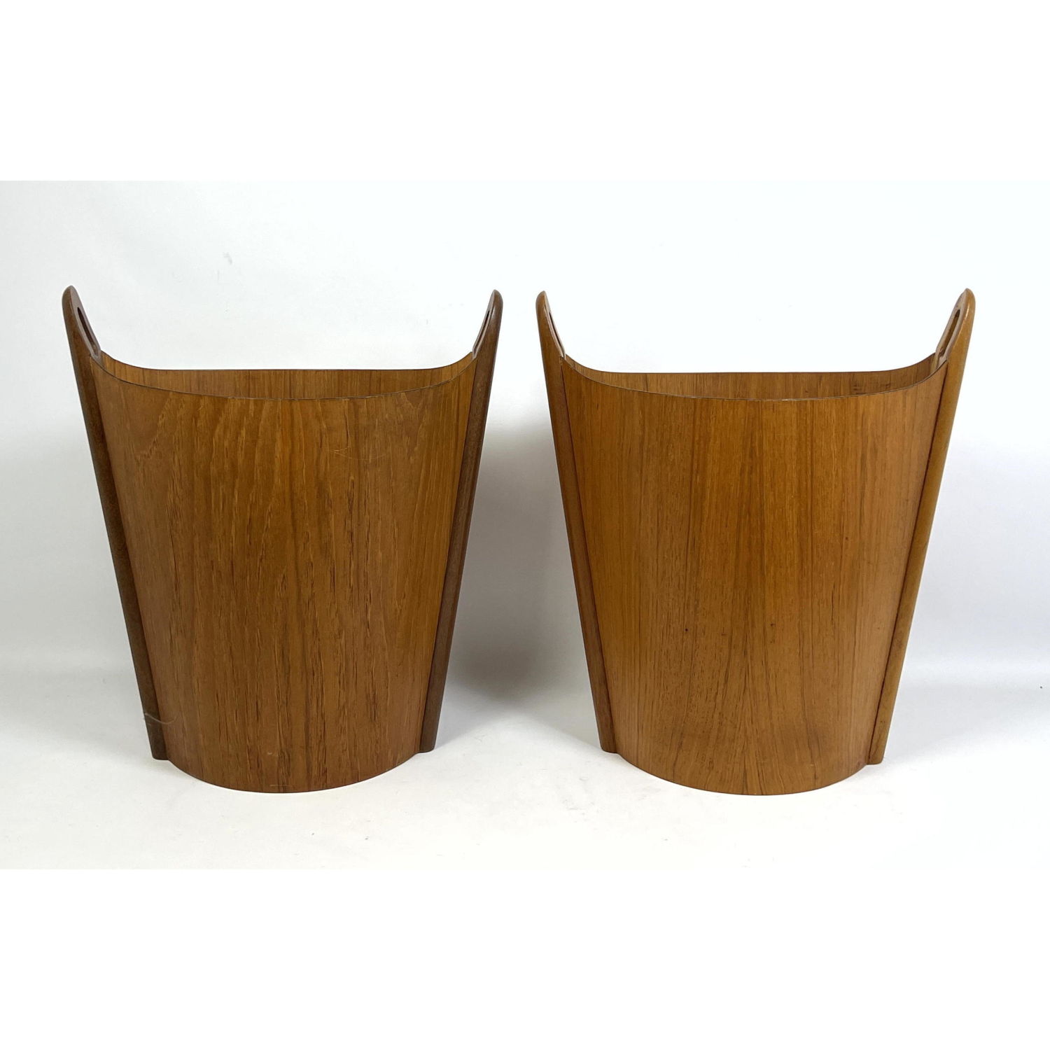 Appraisal: Pair P S HEGGEN Molded Teak Waste Baskets Dimensions H