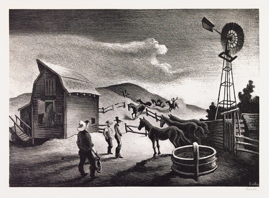 Appraisal: THOMAS HART BENTON The Corral Lithograph x mm x inches