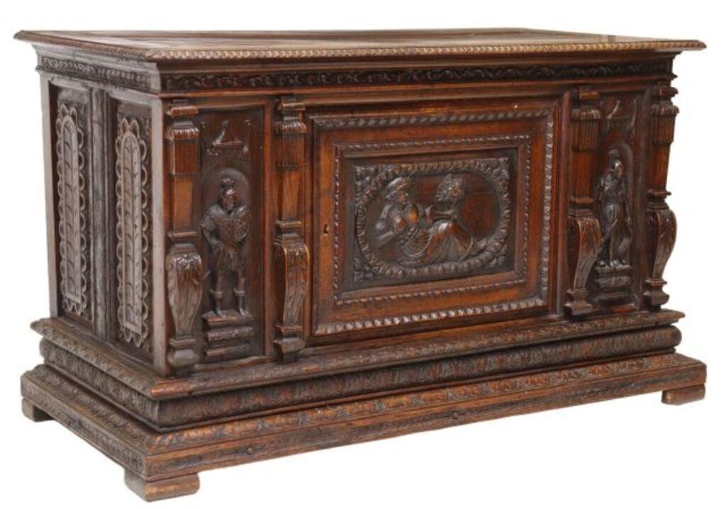 Appraisal: Renaissance Revival carved oak coffer storage chest th c having