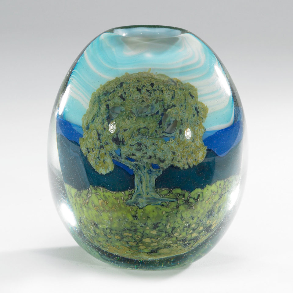 Appraisal: Edward Roman Canadian b Hilltop Trees Internally Decorated Glass Vase