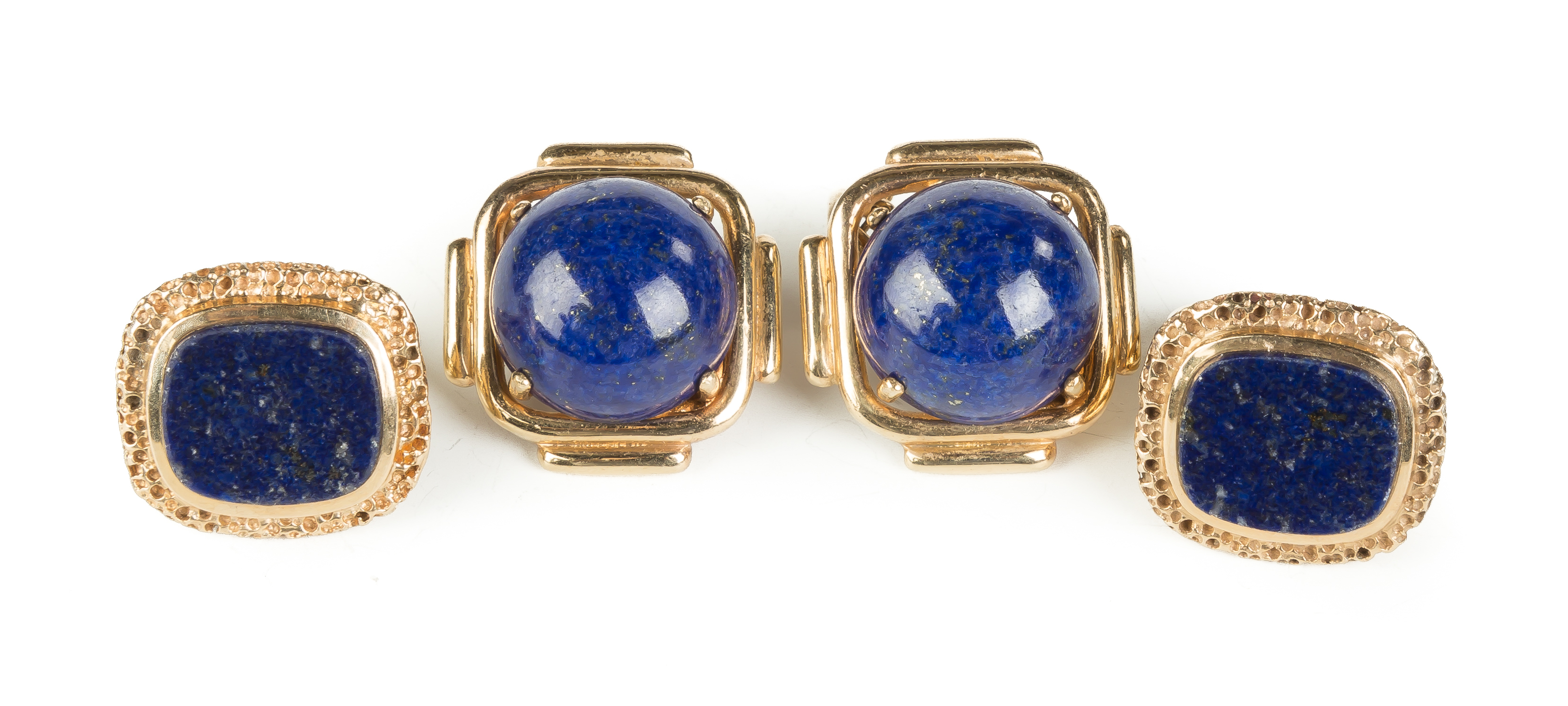 Appraisal: Vintage K Gold and Lapis Earrings and Rings Pair of