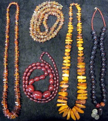 Appraisal: Group of five amber necklacesPROVENANCE