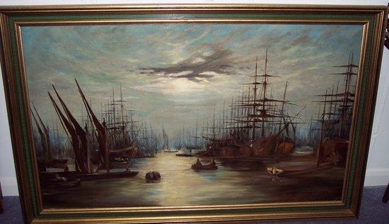 Appraisal: attributed to Maltino circa Extensive Dock Scene with Sails Furled