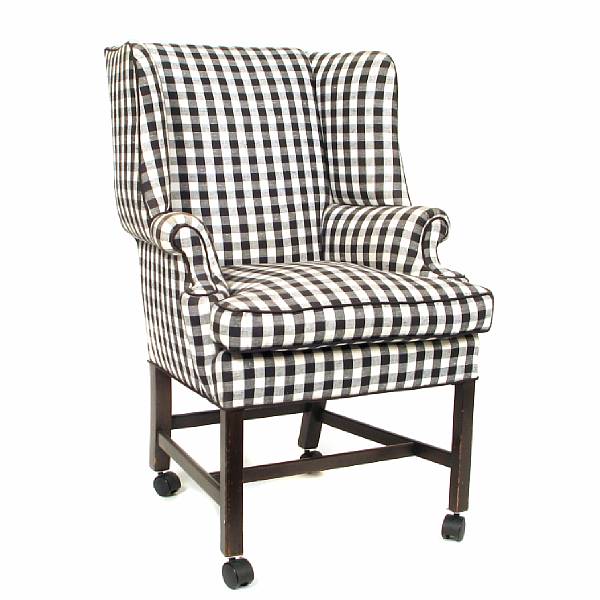 Appraisal: A George III style black and white upholstered wing chair