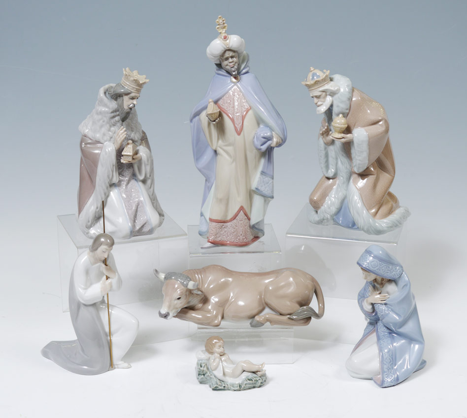 Appraisal: LLADRO PORCELAIN NATIVITY SET Glazed figures by Juan Huerta sculptor