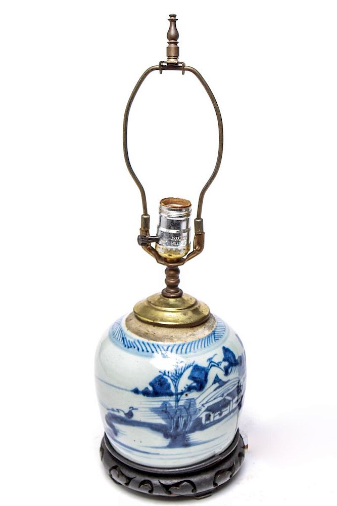 Appraisal: Chinese Blue White Porcelain Ginger Jar Lamp Chinese underglaze blue