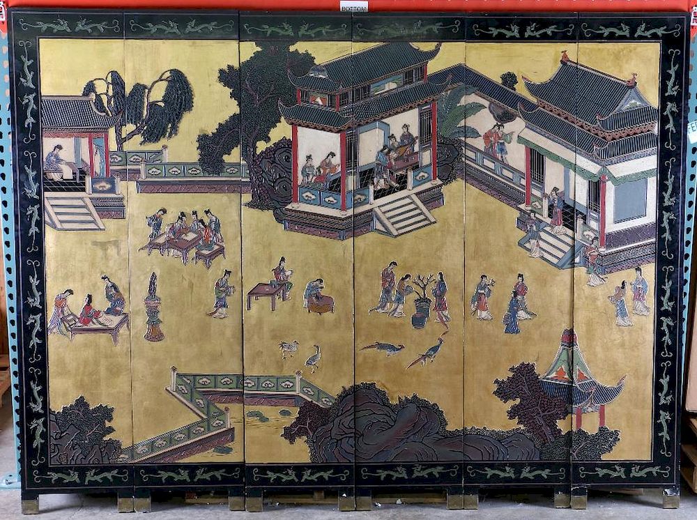 Appraisal: A Chinese six panel screen An early th century Chinese