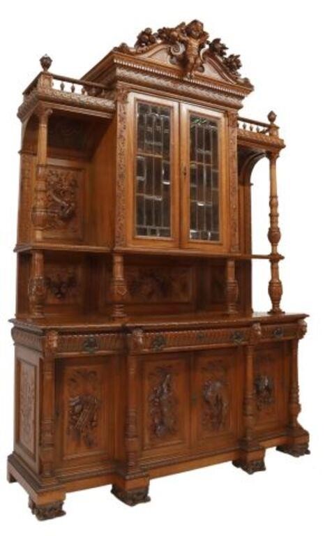 Appraisal: Fine Italian Renaissance Revival walnut sideboard th c carved figural