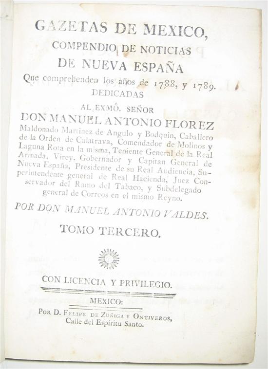 Appraisal: MEXICO Gazetas de Mexico Compendio de Noticias de Nueva Espa