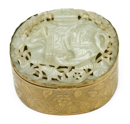 Appraisal: Chinese light celadon jade and gilt-metal boxjade th century