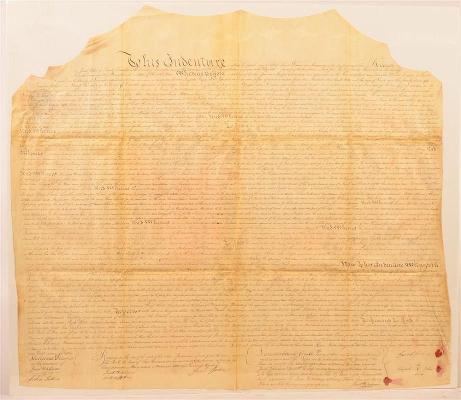 Appraisal: Hand Written Indenture Dated Hand Written Indenture Dated Between Jacob