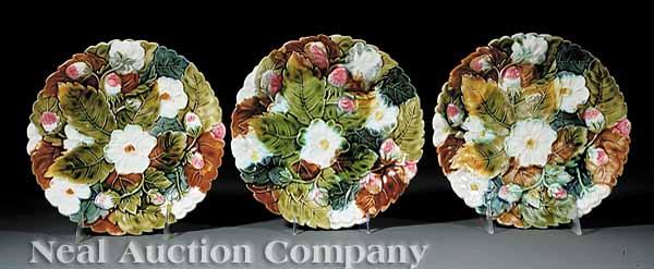 Appraisal: A Set of Three French Majolica Strawberry Plates late th