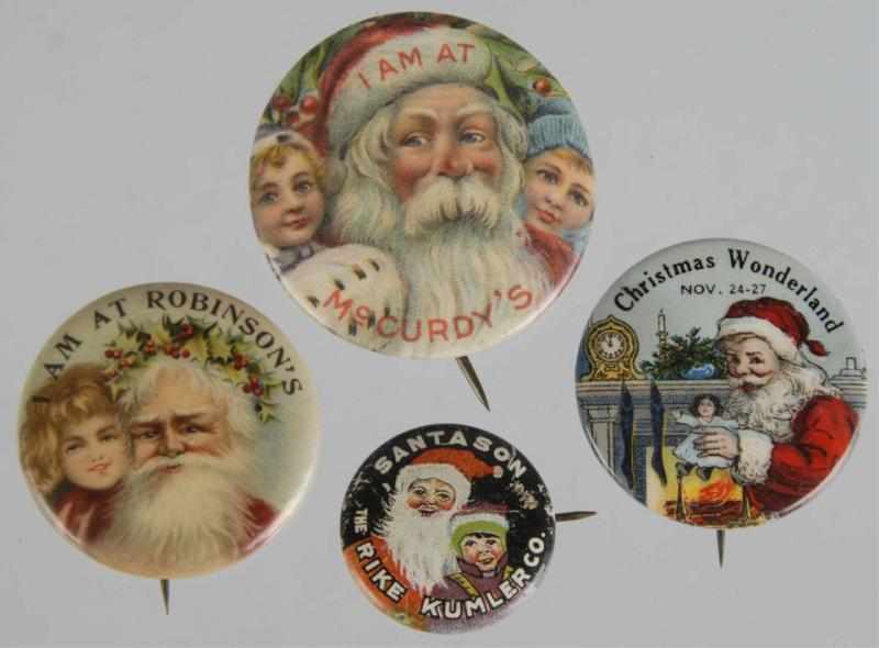 Appraisal: Lot of Celluloid Santa Pin Back Buttons Description Includes McCurdy's