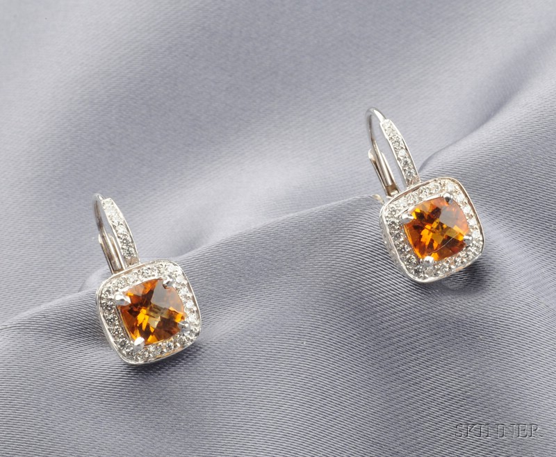 Appraisal: kt White Gold Citrine and Diamond Earpendants each set with