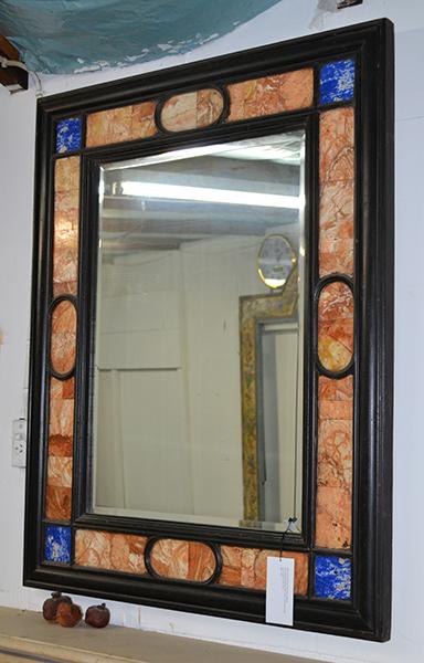 Appraisal: AN ITALIAN TILE INSET WALL MIRROR the bevelled rectangular plate