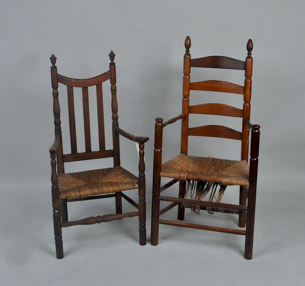 Appraisal: Two American Country QA Rush Seat Arm Chairs one a