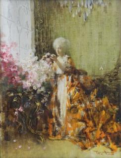 Appraisal: MANCINI Francesco Longo Oil on Canvas Woma with Flowers in