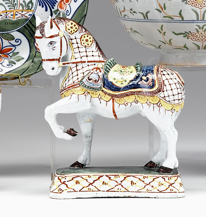 Appraisal: Dutch Delft polychrome figure of a horse late th century