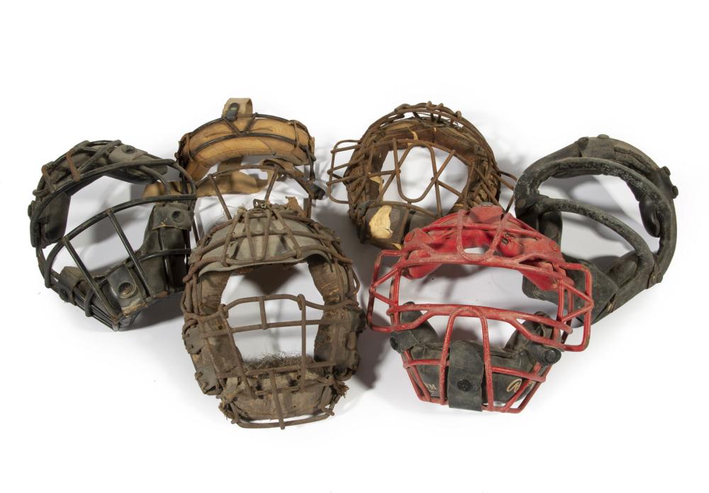 Appraisal: Six Vintage Baseball Catchers Masks c - three with leather