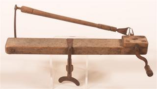 Appraisal: th Century Primitive Table Mount Apple Peeler Wood and iron