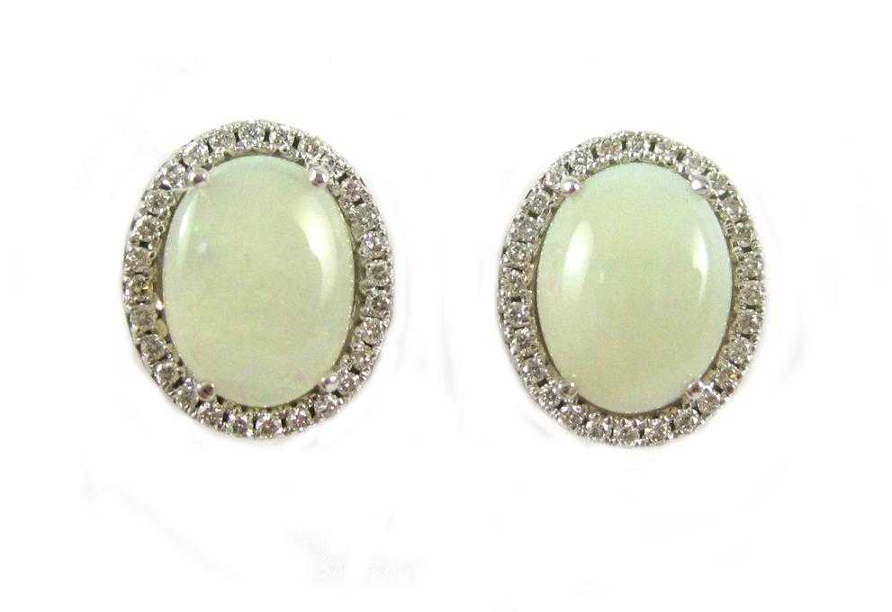 Appraisal: PAIR OF OPAL AND DIAMOND EARRINGS each k white gold