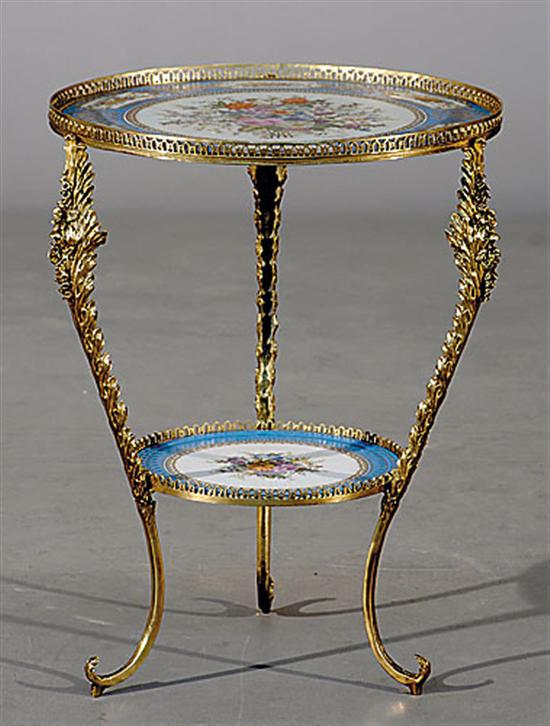 Appraisal: French style porcelain and ormolu occasional table th centurycircular top