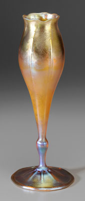 Appraisal: Tiffany Favrile Floriform Vase American early th century ribbed sid