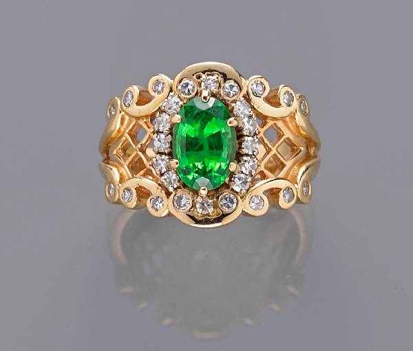 Appraisal: A tsavorite and diamond ring tsavorite weighing an estimated carats