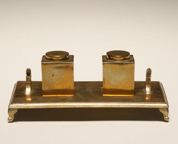 Appraisal: Art Deco brass double inkwell Valmazan Sarreid hallmark on base