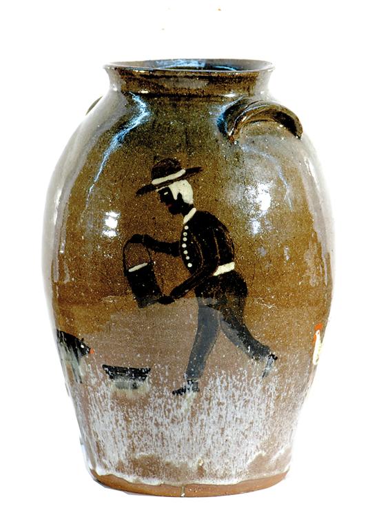 Appraisal: Southern decorated stoneware jar Billy Henson circa depicting farmer feeding